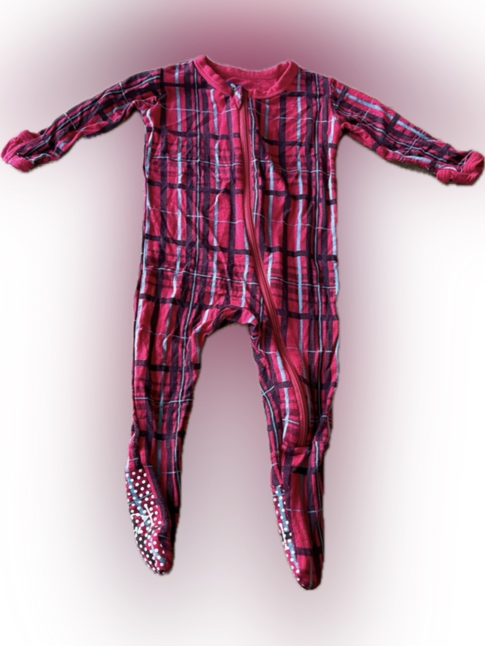 Kickee Pants Red Plaid Kids One-Piece Footed Sleepwear